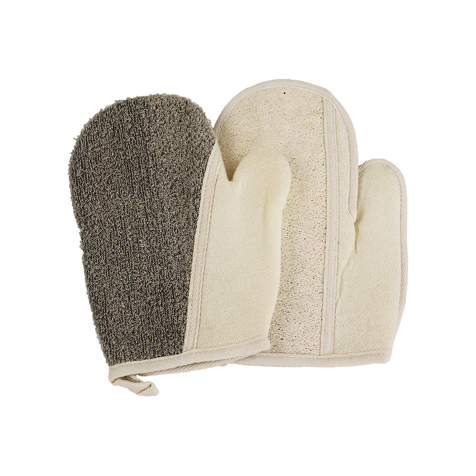 Black loofah oblique finger gloves bath scrubbing gloves two-piece set