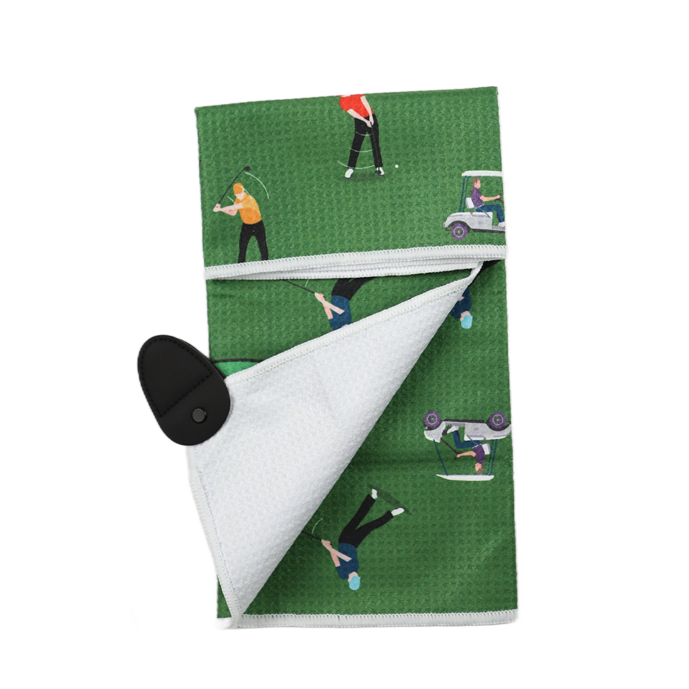 Pomegranate print golf towel with magnet clip